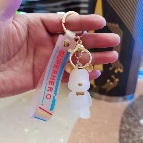 크리스탈 넥타이 곰 열쇠고리 만화 폭력곰 열쇠 장신구 책가방 액세서리 창의 아크릴 열쇠고리, 핑크/핑크, 6cm