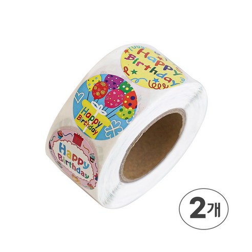 포장 데코 롤 스티커 500매 15종, 2롤, B-1_하이틴 벌스데이 원형 x 2.5cm