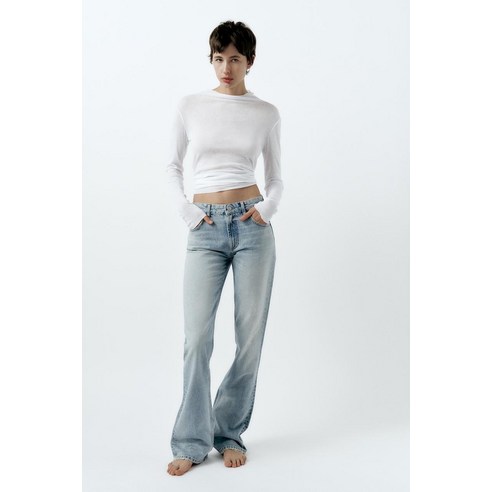 자라 가을 긴팔 스트라이프 기본 코트 진주 버클 니트 가디건 여 0506109 104 20 자라 ZARA 여성 미드 라이즈 부츠컷 진 - 컬러 : 라이트 블루280093