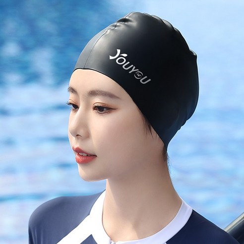 수영 모자 숙녀 방수 비 투 패션 전문 실리콘 수영 모자 여성 성인 머리 긴 머리, 블랙 "실리콘 클래식]