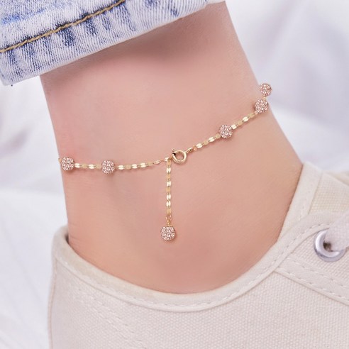 14K 볼 포인트 슬림 체인 팔찌 & 발찌 14k볼발찌 56 에바주얼리 14k 18k 파베볼 글로리 데일리 금 체인 여성 발찌