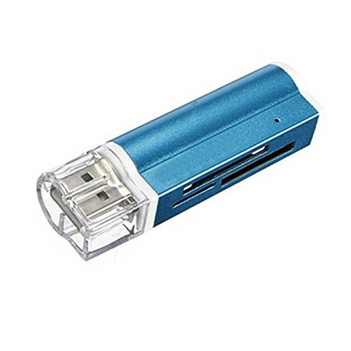 카드리더기USB 카드 리더 어댑터 메탈 라이터 모양 쉘 PC 노트북 NOV99 4-in-1, 04 Blue