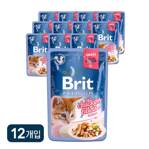 브릿 프리미엄 캣 파우치 고양이 사료, 12개, 85g, 키튼 닭