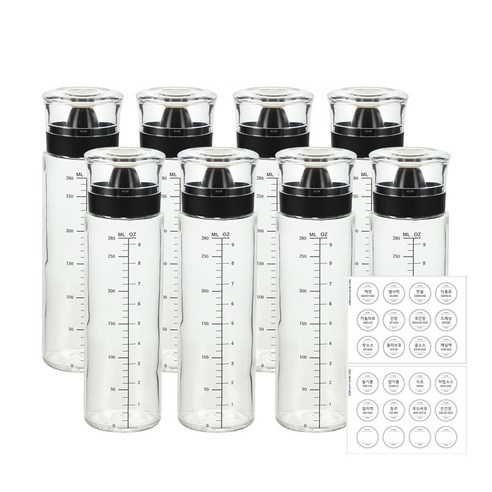 시노글라스 신형 오일병 양념병+스티커 24종, 블랙, 8개, 300ml