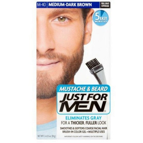 저스트포맨 Just For Men 머스태쉬 앤 비어드 페이셜 헤어 브러쉬-인 컬러 14g, M-40 Medium-Dark Brown, 1개