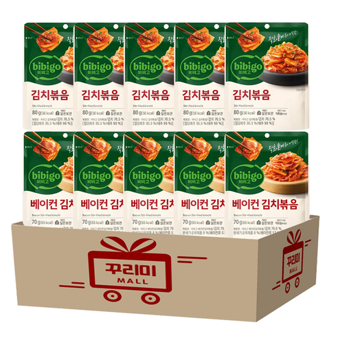 (꾸리미) 비비고 김치볶음 80gx5개 +베이컨김치볶음 70g x5개+ 꾸리미물티슈