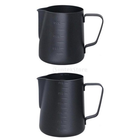 커피 숍 모카 우유에 대한 2pcs 스테인레스 스틸 거품 커피 투수, 350ml 600ml, 검은 색