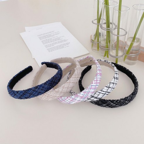 컬러 트위드 헤어밴드 볼륨 머리띠 아이유 제니 고급 명품 체크 니트 샤인 심플 앤틱 선물