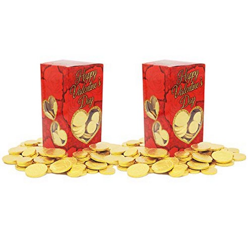 Valentines Day Chocolate Gold Coins Valentines Candy Gold Coins in Valentines Day Box 1 Pound (2-, 1개