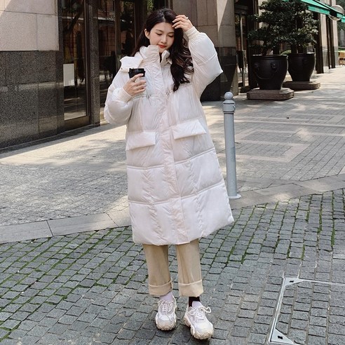 리얼 샷 한국어 스타일 느슨한 재킷 면화 패딩 재킷 코트 중간 길이 오버 무릎 쟈켓 여성 코튼 패딩 자켓