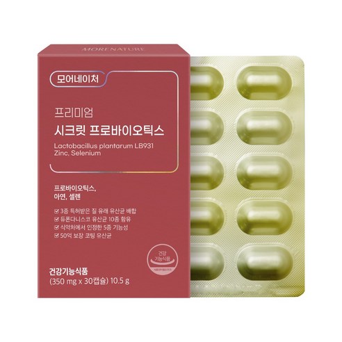 모어네이처 시크릿 프로바이오틱스 질 유래 특허 유산균 임산부 여성 건강 영양제 30캡슐 아연 셀린 식약처 인증 6 중 기능성 50억CFU, 1박스