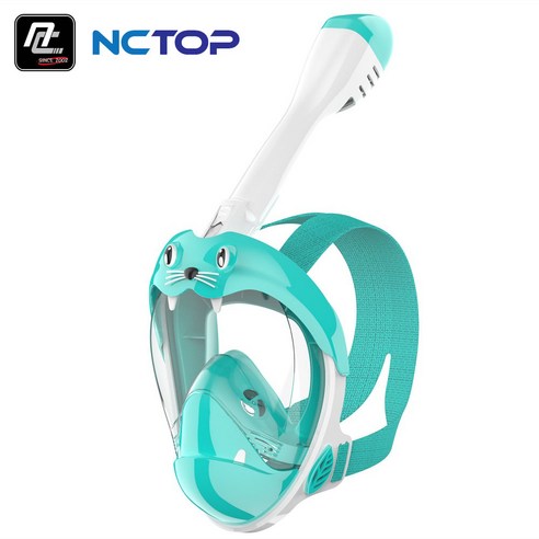 NCTOP 어린이 물총 상어 스노쿨링 풀페이스 마스크, 바다사자 민트 (버클형)