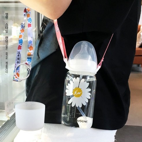 한국어 스타일 귀여운 컵 졸업 짚 성인 크리 에이 티브 유리 컵 여학생 젖꼭지 컵 휴대용 컵, 330ml번개꽃스케일240_옵션1