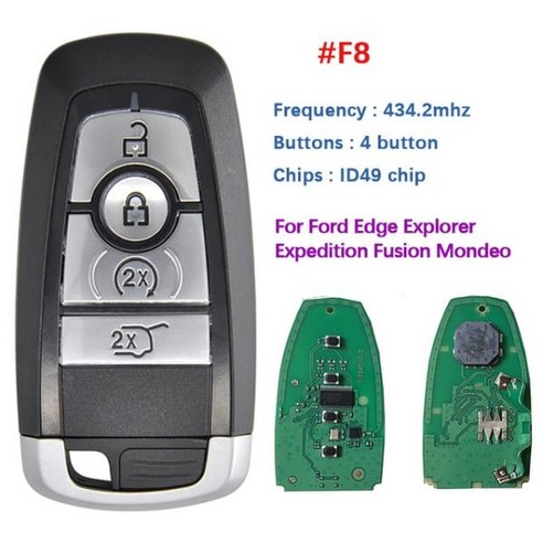 다기능 차량 리모컨 차량용멀티소켓  CN018109 315/434/868/902 Ford Edge Explorer Expedition Fusion Mondeo F150 용 원격 키 스마트 키리스 Promixity, With Cobra Logo, 8 – 434.2Mhz