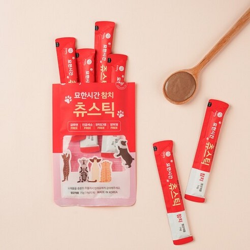 비건 고양이 영양간식 참치 츄르 묘한시간 14g 5개입
