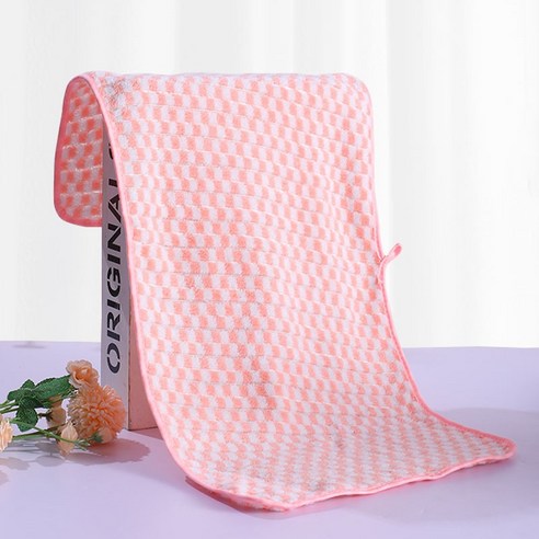ZZJJC 코랄 타월 극세사 타월 드라이물수건, 75*35cm 【카드지], 체크핑크