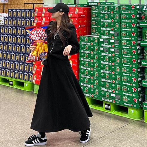 [난닝구]무켄토 기모후드집업스커트세트