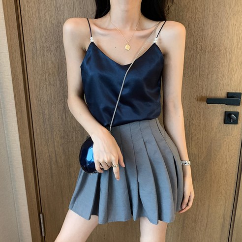 DFMEI 여름 민소매 반팔 티셔츠 작은 캐미솔 여성 겉옷 Xia 갱 정장 내부 셔츠 뷰티 실크 탑 패션