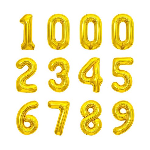 숫자 은박 호일 풍선 12p 세트 1000일 풍선 by 파티아일랜드, 1세트, 골드