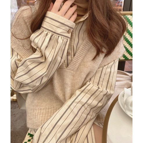 DFMEI 스트라이프 셔츠 레이어드 여성 빈티지 봄에 레이어드 긴팔 셔츠 루즈핏 캐주얼이너 톱