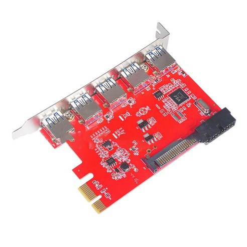 Xzante PC 확장 카드 PCIE - 5 USB 3.0 5Gbps 허브(데스크탑 컴퓨터용 SATA 15핀 전원 공급 장치 포트 포함), 빨간색