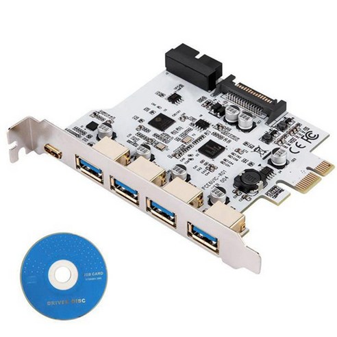 Monland 추가 카드 USB 3.0 PCI-E 유형 C 확장 PCI Express PCI-E-USB 컨트롤러 5포트 + 1포트 3.1, 하얀색