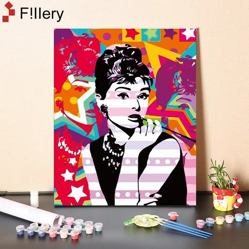 FiIIery DIY명화그리기 피포페인팅 풍경화 인물화그리기 그림그리기 세트 40 x 50cm, 31-오드리 헵번 A