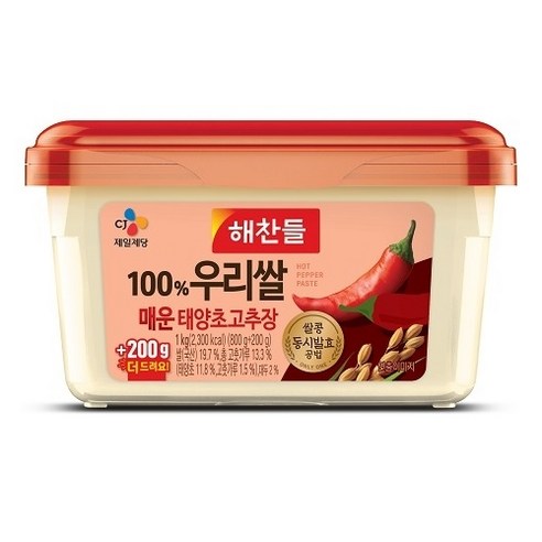 CJ제일제당 해찬들 100%우리쌀 매운 태양초 고추장 1kg x2개, 2개