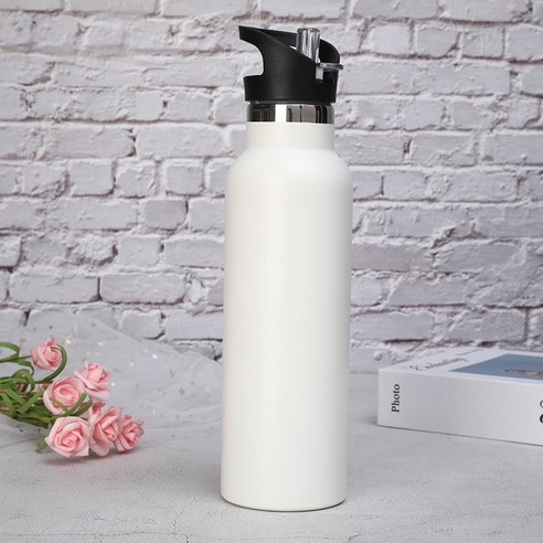 스테인레스 스틸 야외 스포츠 밀짚 컵 미국 대형 입 플라스크 보온병 컵 대용량, 흰색, 21oz