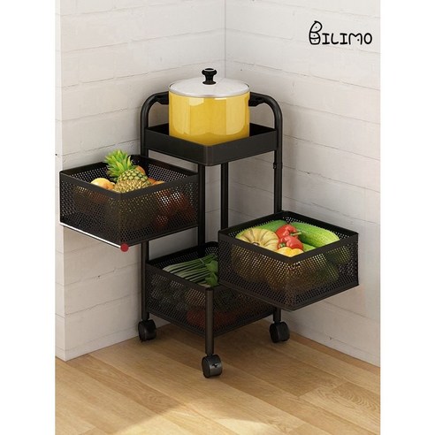 BILIMO 트롤리 회전 이동식 주방 수납함 다용도 철제 수납 서랍 정리대, 이동식 트롤리B, 블랙