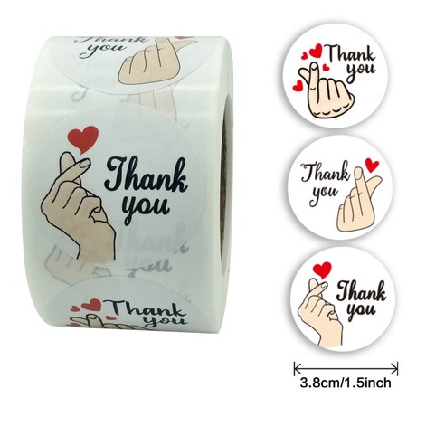 야무지니 원형 플라워 THANK YOU 대용량 꾸미기 롤 스티커 모음 5종, 500매, R302 손하트 (3.8cm)