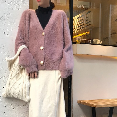 일본과 한국의 대외 무역 순수한 색 게으른 스타일 스웨터 여성 코트 가을 겨울 2020 새로운 느슨한 V 넥 니트 카디건
