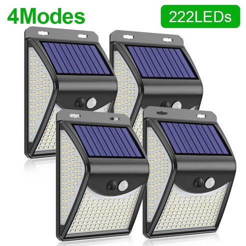 [KHTE] 244 222 LED 태양광 야외 4 모드 모션 센서 PIR 벽 조명 방수 태양광 램프 햇빛 정원 태양광 조명 야외등 태양광 조명, 222LED-4Pcs-4Mode