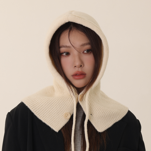 BVLV 바라클라바 넥워머 와이드 니트 후드, 아이보리, 1개