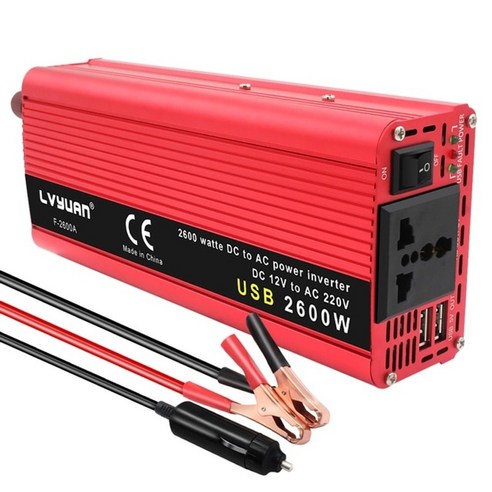 차량용인버터 자동차 시거잭 변환기 1500w2000w dc 12v ac 220v 휴대용 충전기 어댑터 범용 eu 소켓 액세서리, 2600w 유니버설 레드, 1개