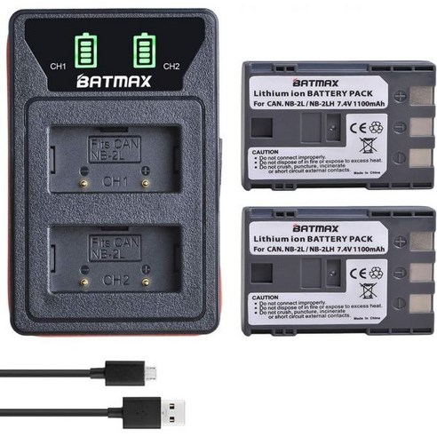 Batmax 2Pcs NB2L 배터리 캐논 파워샷용 내장 USB LED 충전기 G7 G9 S80 S70 S60 S50 S45 S40 S30 DC410 DC420 EOS 350D