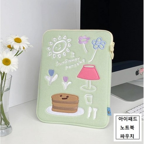 노트북파우치 아이패드파우치 노트북13/14/15인치 아이패드10/11/12인치 캐릭터 아이패드/노트북 수납 가방, 그린