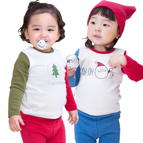 징글벨티2종세트 유아동용 크리스마스 기모 티셔츠 국내제작