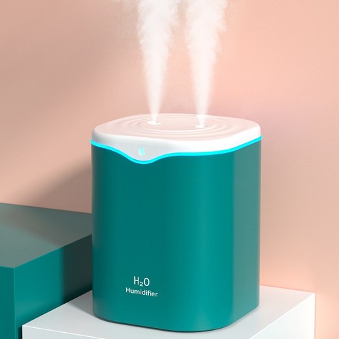 2000ml 대용량 아로마 가습기 에센셜 오일 디퓨저 LED 조명이 있는 이중 노즐 초음파 가습기 아로마 테라피 디퓨저, Green* 1pcs