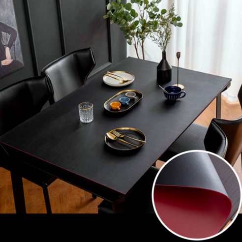 [제이지하우스] 완전방수 가죽 식탁보 테이블보, 60x120cm, 블랙&와인