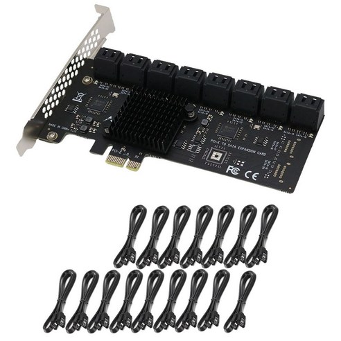 PCIe SATA 카드 16 포트 6GB SATA 3.0 PCIe 카드 PCIe to SATA 컨트롤러 확장 카드 케이블이있는 16 포트 x1 PCI 슬롯, 보여진 바와 같이, 하나
