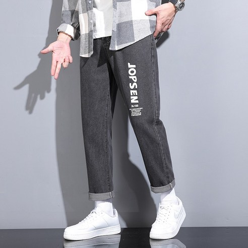 남성 패션 의류 한국 패션 와이드 버전 캐주얼 스트레이트 핏 청바지