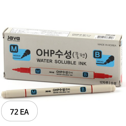 자바펜 OHP수성펜 M앤B, 빨강, 72개