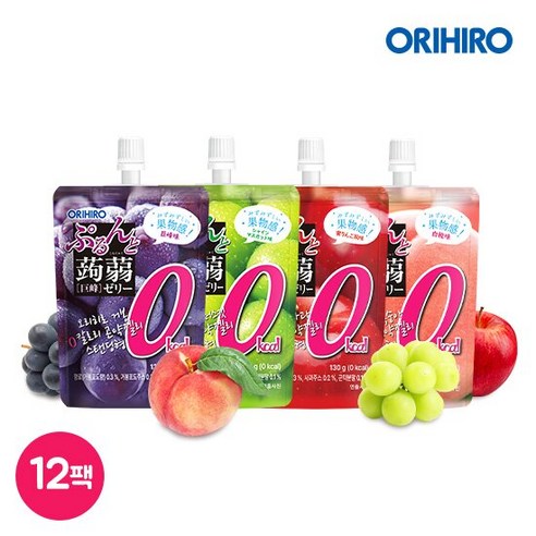 오리히로 0kcal 곤약젤리 12팩(복숭아 거봉 샤인머스캣 사과 각3팩), 130g, 3세트