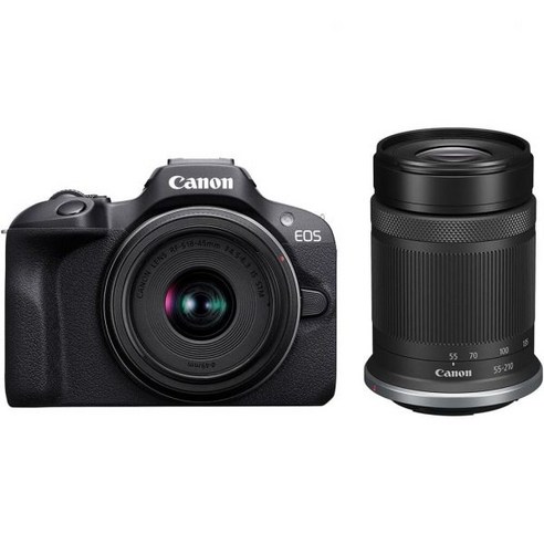 캐논 EOS R100 미러리스 카메라 1845mm 55210mm 렌즈 키트 6052C022 가방 64GB 카드 LPE17 배터리 충전기 리더 플렉스 삼각대 청소 메모리 지갑 갱 하이엔드/컴팩트