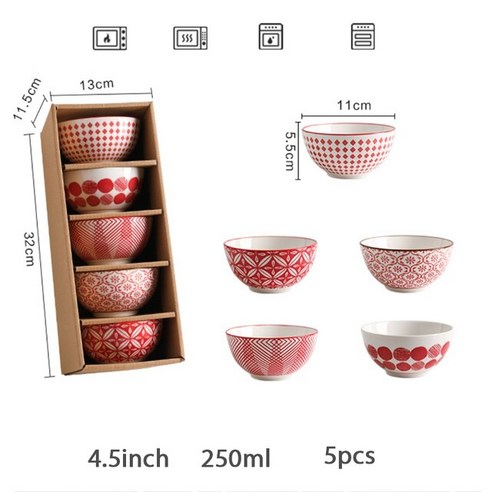 FREELIFE 가정용 밥그릇 세트 도자기 예쁜 JK-567, 5pcs Red-415