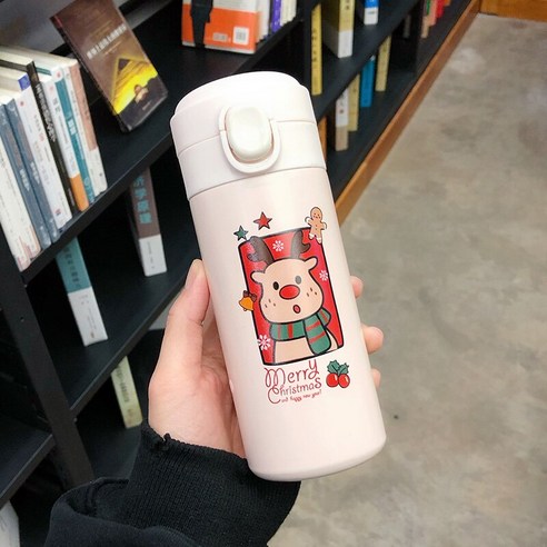 smy물 컵 여학생 귀여운 보온병 컵 간단한 크리 에이 티브 한국어 크리스마스 소녀 심장 휴대용 엘크 컵, 320 Ml 엘크, 하나