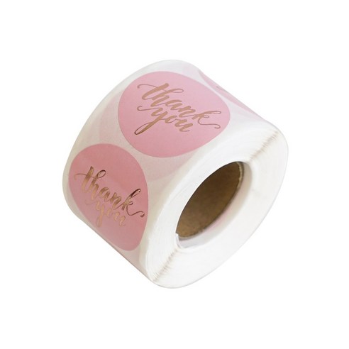 포장 데코 롤 스티커 500매 15종, 1롤, T-6_땡큐 핑크 로즈골드 원형 x 3.8cm