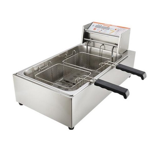 전문가용 등급 스테인리스 스틸 딥 프라이어 더블 바스켓 및 타이머 포함 대형 12L 3200W, 02square fry basket_02220V