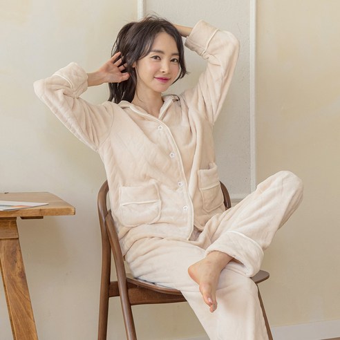 루다벨 극세사 실크 커플 수면 잠옷 상하의 세트